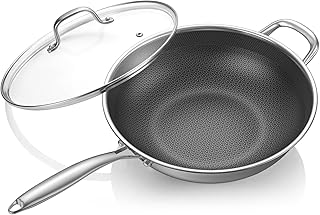 12.5-Inch Hybrid Nonstick Wok, Stainless Steel Wok Pan with Lid, Laser-T...