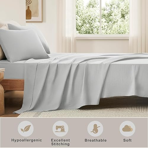 Miniatura 3 de Pure Linen - Juego de sábanas de lino 100% natural francés, juego de 4 piezas (tamaño matrimonial, 1 sábana encimera, 1 sábana bajera, 2 fundas de