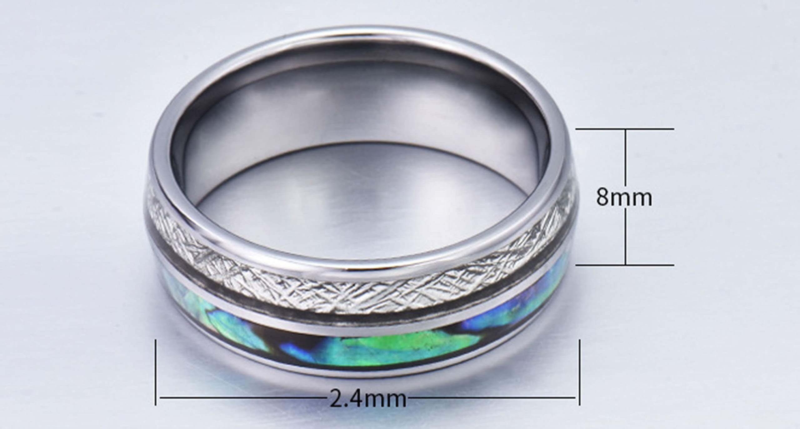 Anello Carburo di Tungsteno Uomo Anello con Conchiglia di Abalone Anelli Uomo Personalizzabili 8MM Anelli Promessa Argento Misura 12-31