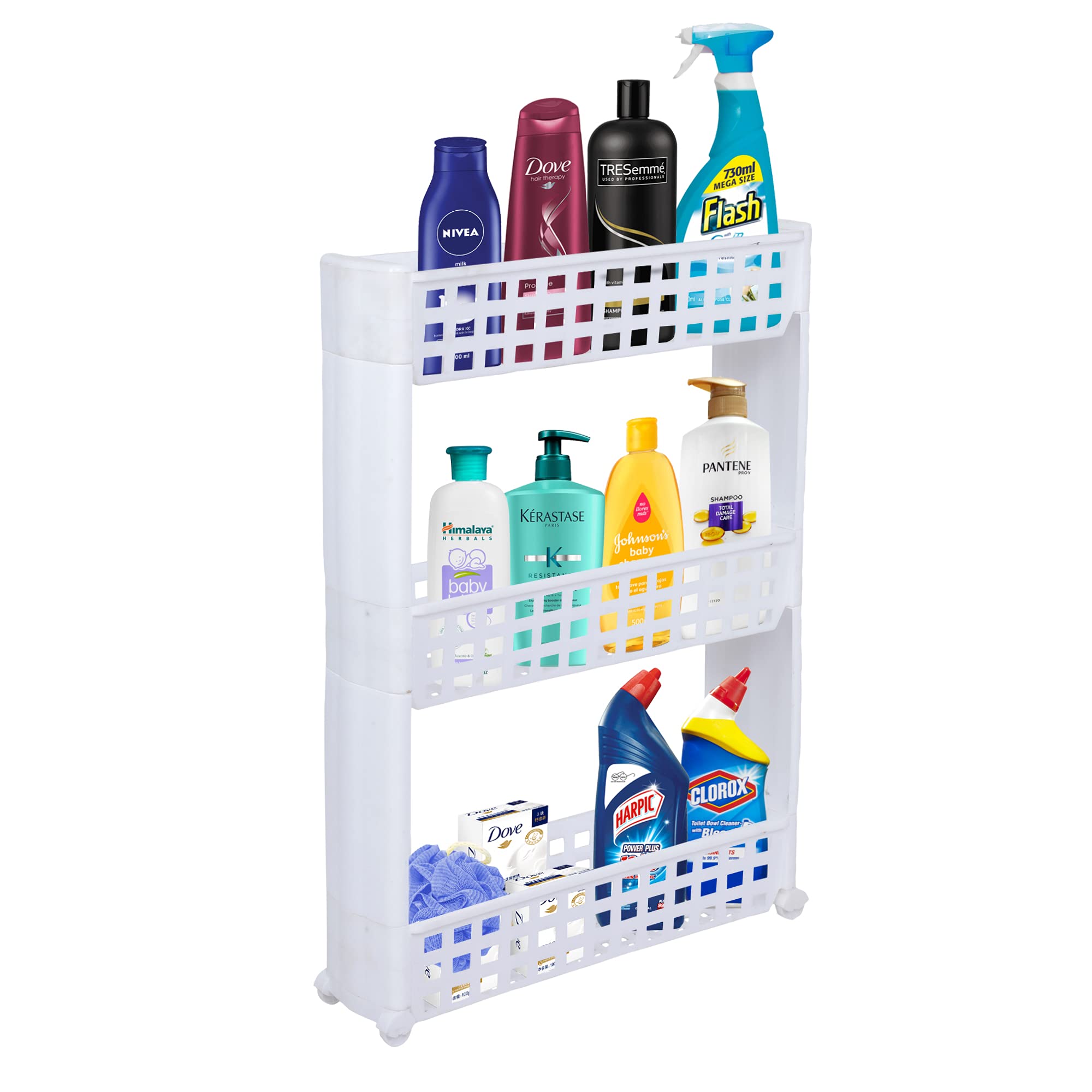 Cutting EDGE 3 Layer Slim Classic All-White Smart Storage Organizer Multipurpose & Easy-to-Move Slide Out Shelf Rack Trolley with Wheels for Kitchen, Bedroom, Bathroom, Home
