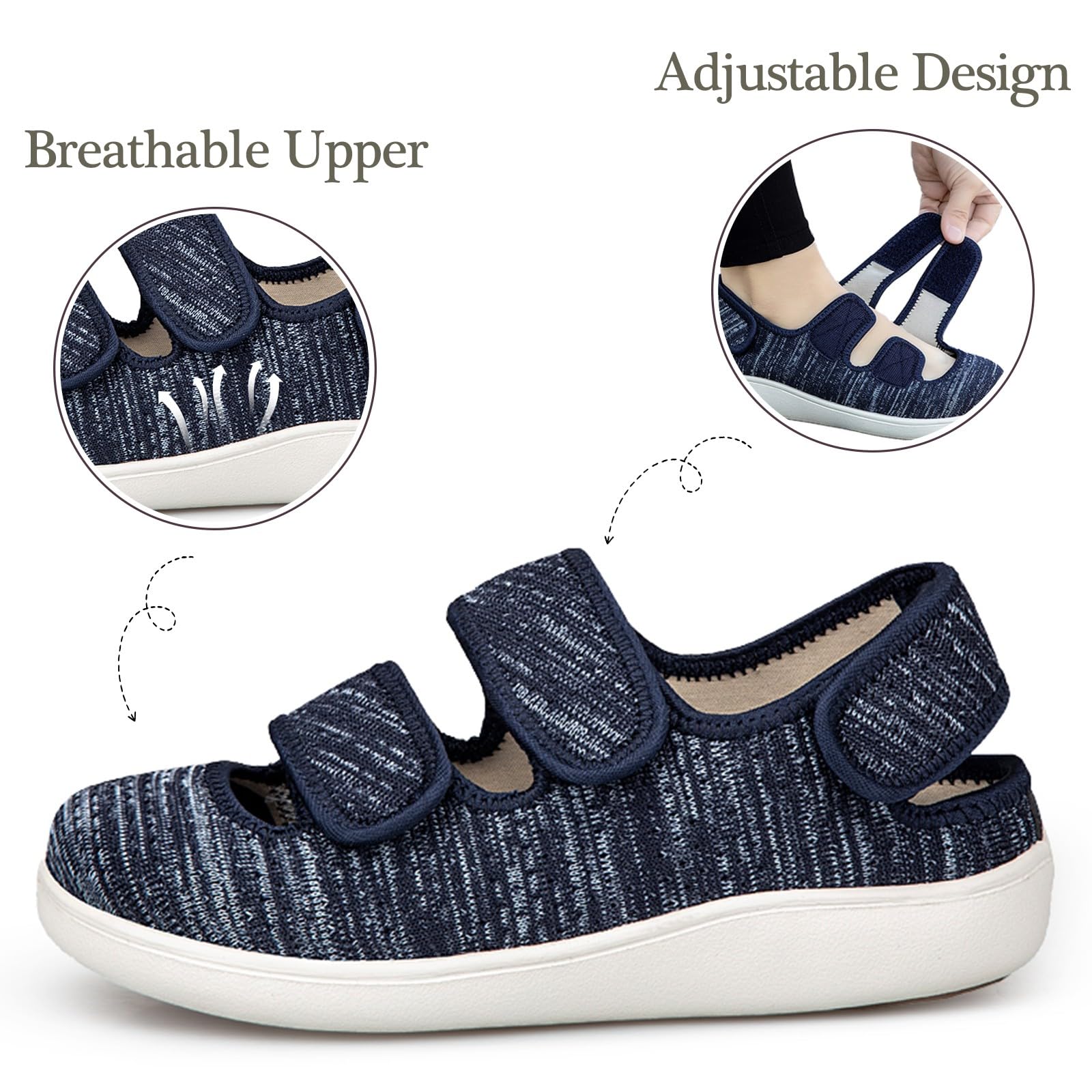 Hsyooes Sandales de rééducation Femme Chaussures diabétiques Hommes Chaussons Orthopédique Respirable Réglables Pantoufles Anti-dérapante Edema Swollen