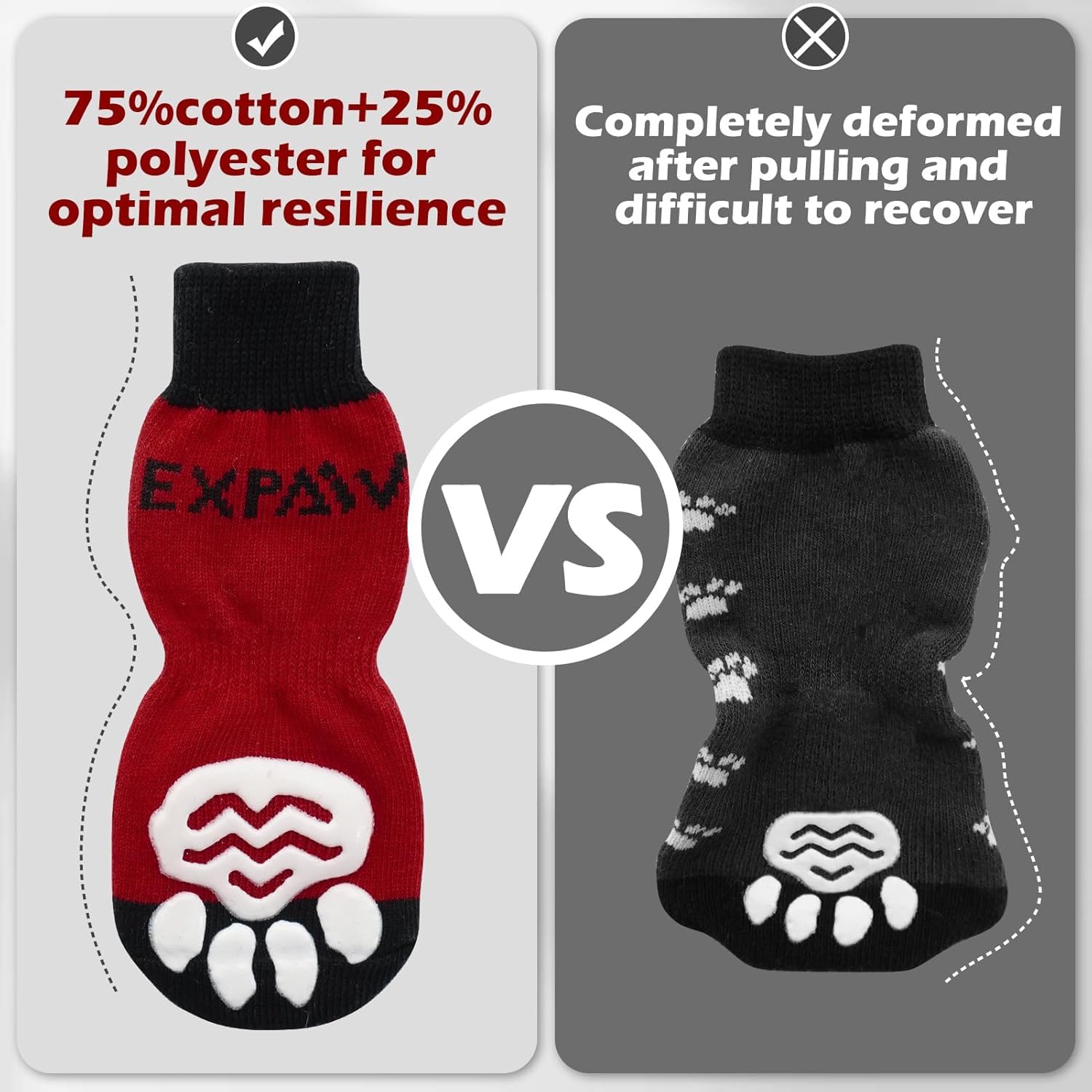 EXPAWLORER Juego de 6 calcetines antideslizantes, para evitar lamerse patas, pavimento caliente, mejor control de tracción en suelos de madera, botines para perros pequeños, medianos y grandes