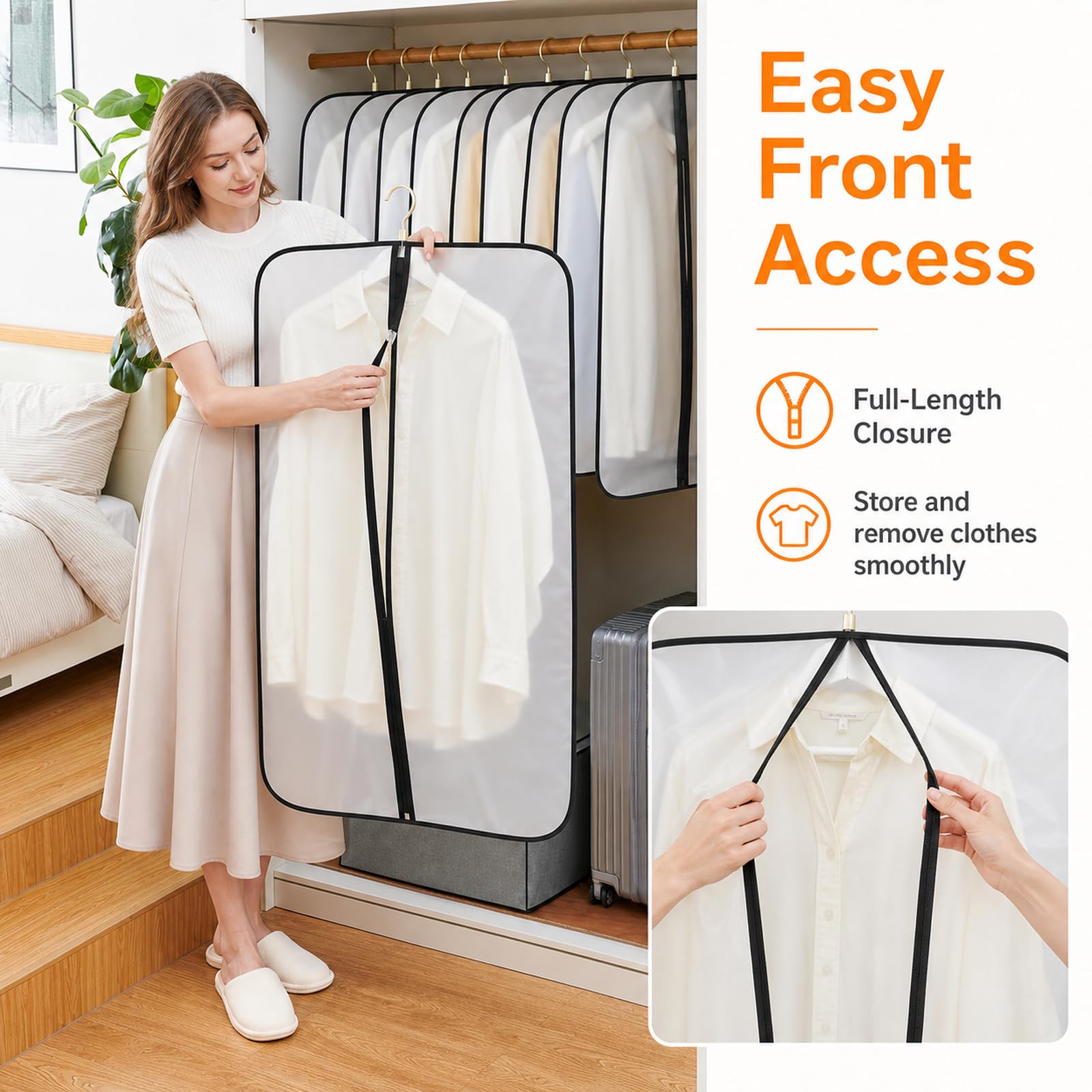 Protector de Ropa Larga Fundas de Ropa Transpirable Tela PVC Fundas Ropa Armario Fundas Ropa Armario Transparente con Cremallera Fuerte para Trajes,Vestidos,Camisas de Noche