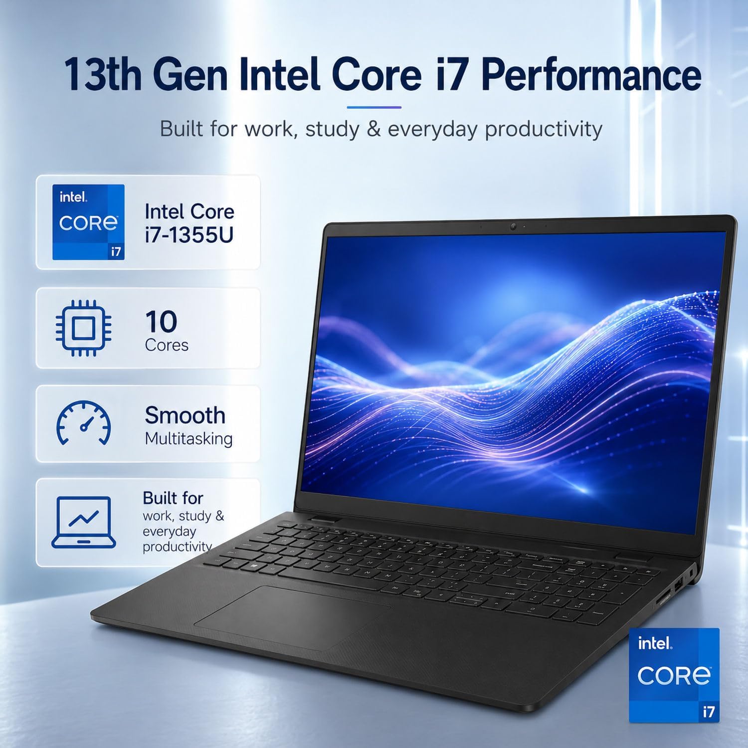Dell Inspiron 15 DC15250 15.6" FHD Touchscreen Laptop, Intel Core i7-1355U, 64GB RAM, 1TB SSD, Windows 11, Wi-Fi 6, Backlit Keyboard, Fingerprint Reader, HDMI, USB-C, Black, w/WOWPC Recovery USB image 3