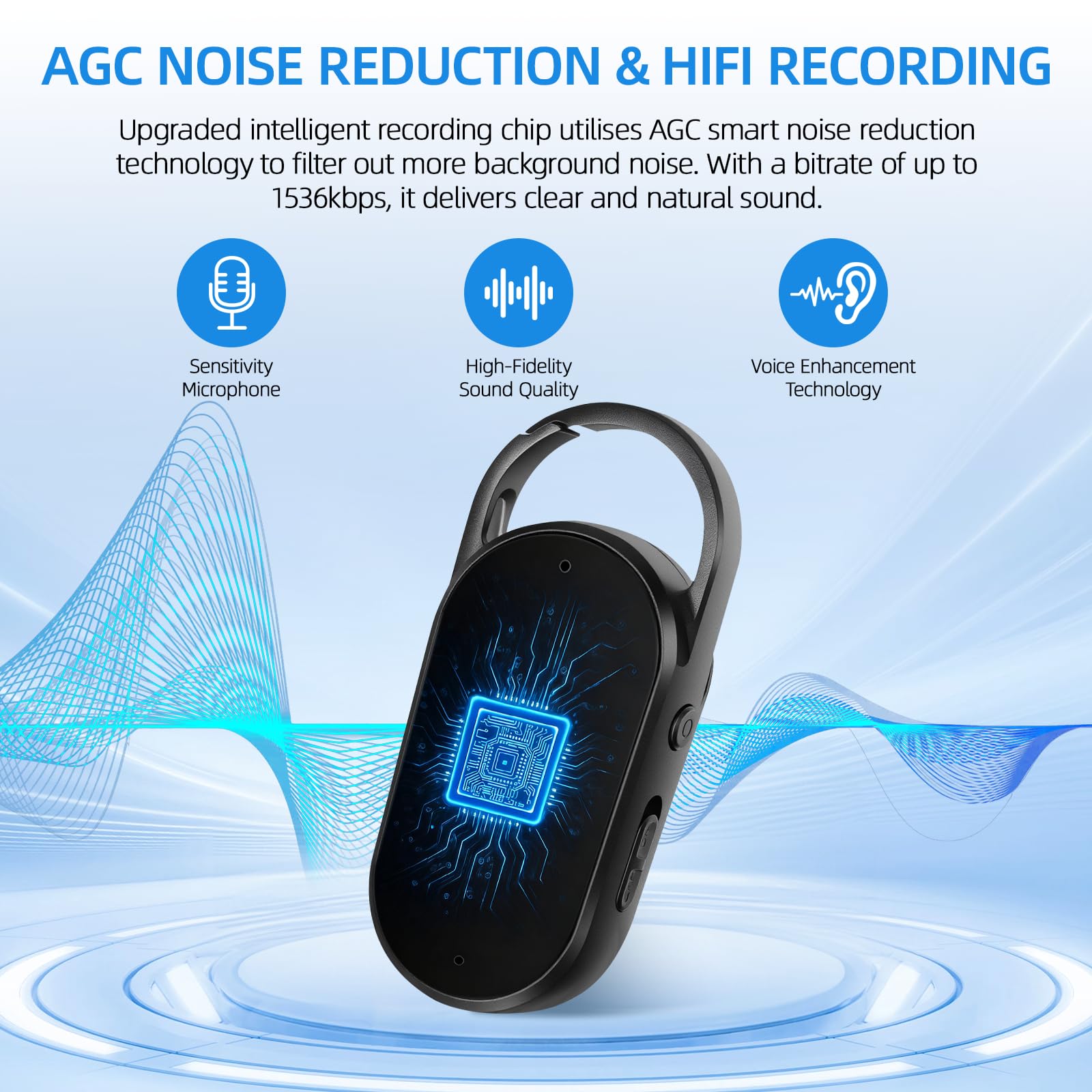64GB Grabadora de Voz - Portátil Mini Grabador de Audio Digital Profesional con Activación por Voz y MP3, Diseño en Llavero, AGC Reducción de Ruido, Clases, Reuniones, S29 (Black)