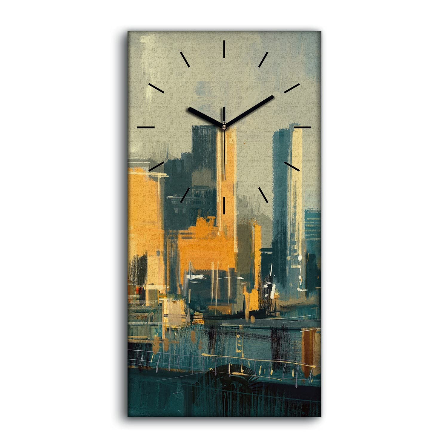 Horloge sur toile 30x60cm gratte-ciel au coucher du soleil avec mécanisme silencieux sans tic-tac