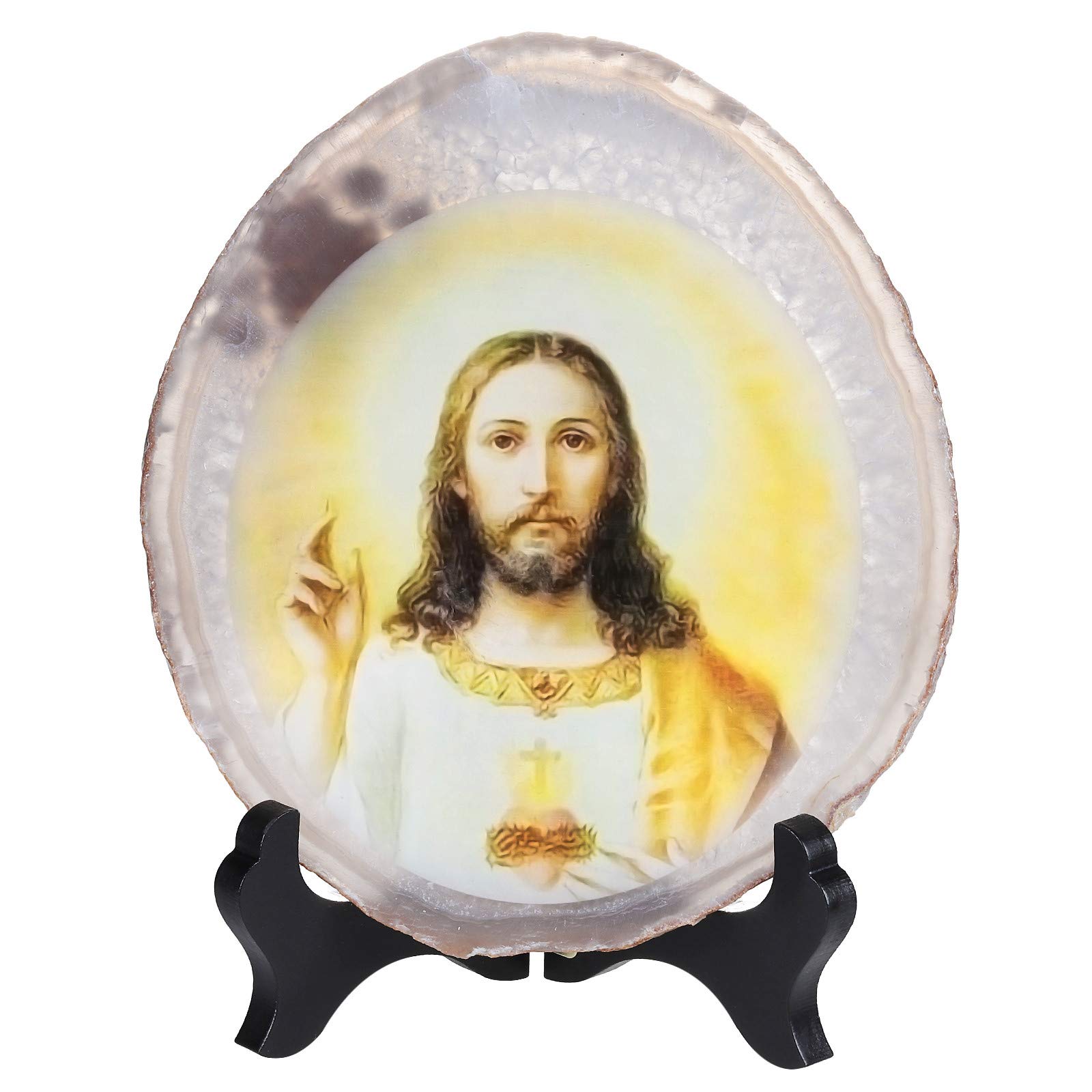 Plaque en agate Jésus décoration maison salon bureau figurine religieuse sur socle