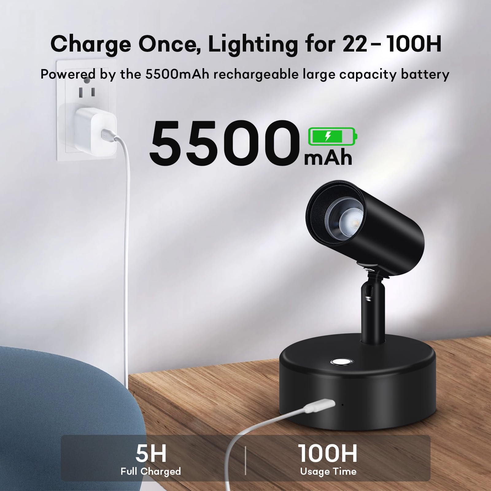 Faretto LED RGBW che cambia colore, batteria ricaricabile da 5000 mAh, telecomando, confezione da 2, nero