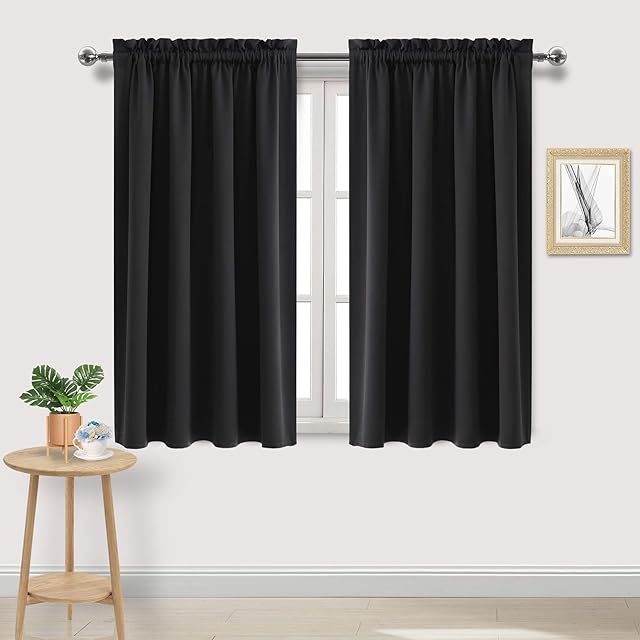 DWCN Black Blackout Curtains for Bedroom - Thermal Insulated Light Blocking Rod Pocket Window Curtains for Living Room 46 x 72 inches Long, 2 Panels