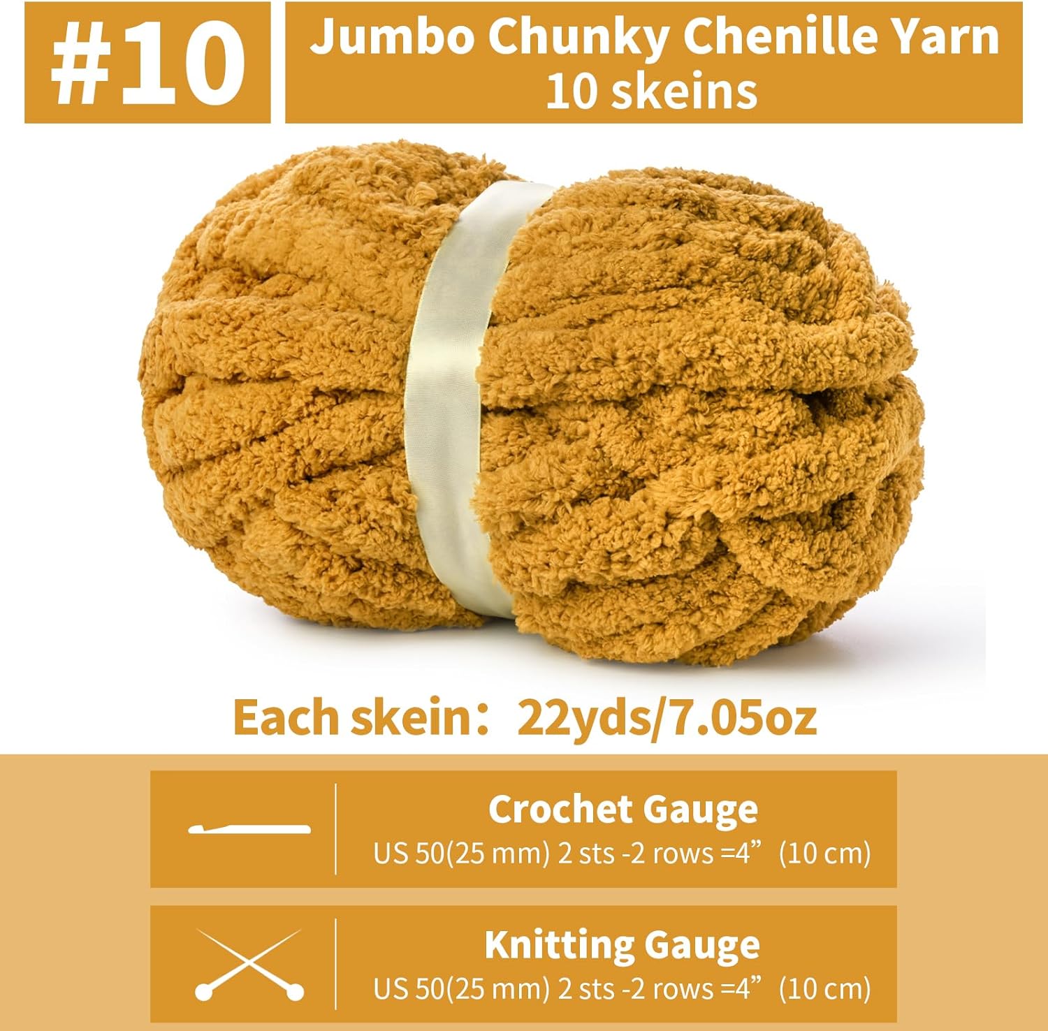 10 Pack of Turmeric Soft Jumbo Chunky Yarn for Hand Knitting,Thick Blanket Yarn for Crocheting, #10 Super Bulky Yarns, 220yds/70.5oz Fluffy Chunky Chenille Yarns for Crocheting.