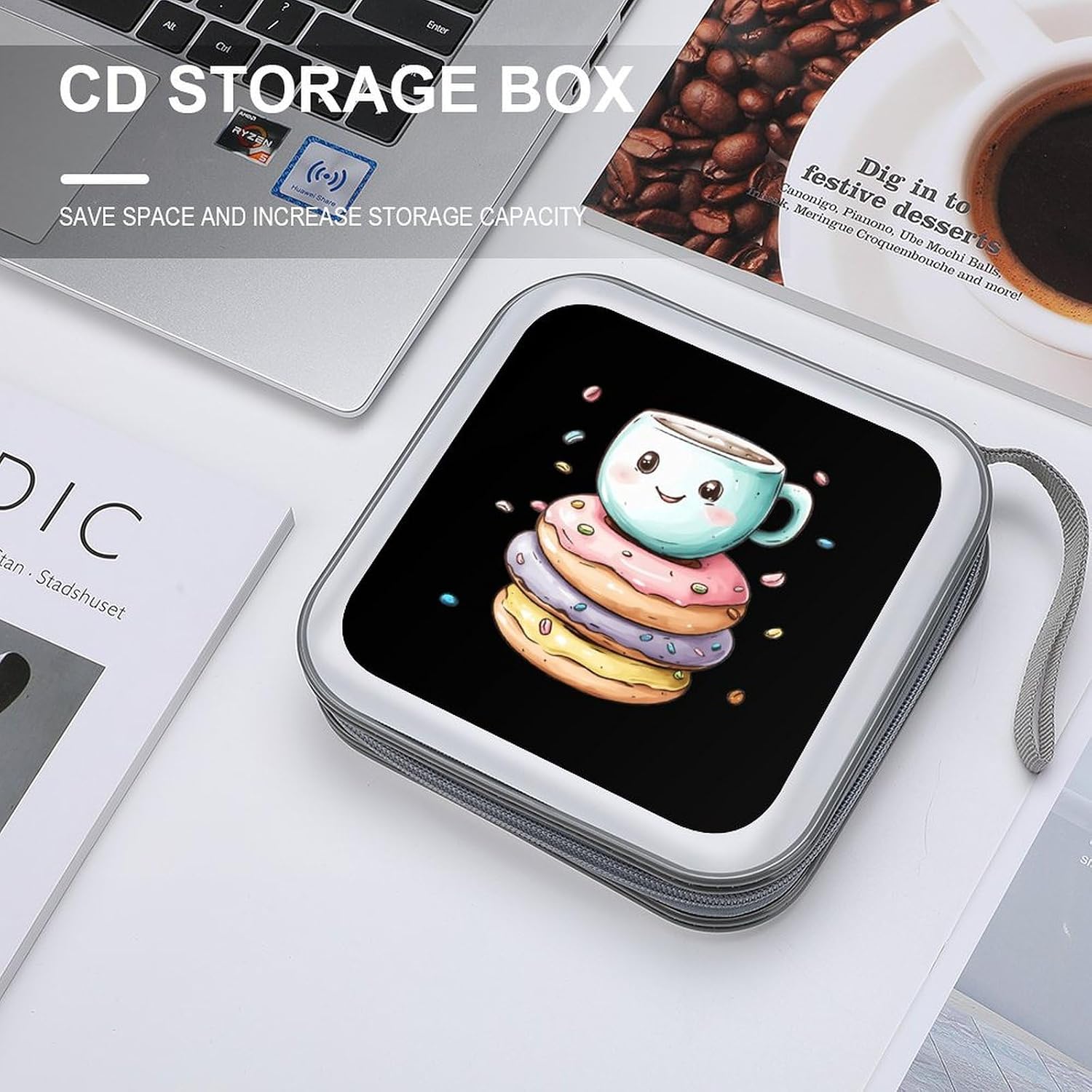 Coffee And Doughnuts CD Case Portable DVD Storage Box CD Wallet Holder Binder Organizer for Car Home