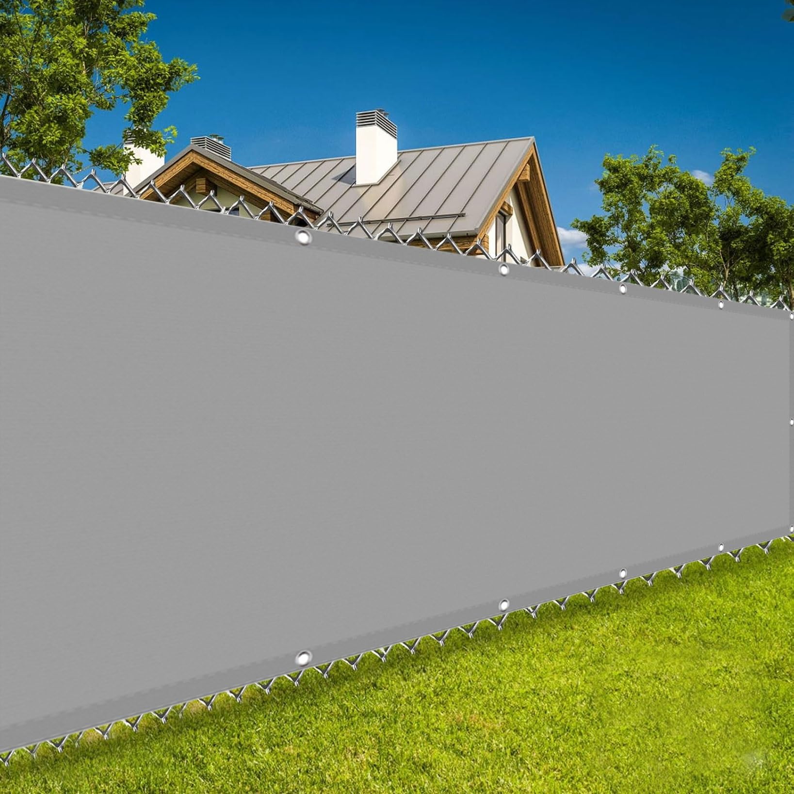 Balkon Sichtschutz Wasserdicht 90 x 120 cm Uv-Schutz, Windschutz Balkonbespannung Balkonsichtschutz mit Ösen Kabelbinder Und Kordel für Balkongeländer, Terrasse Garten, Hellgrau