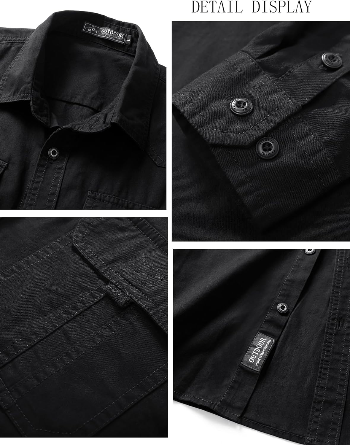 Flygo Long Sleeve Work Shirts for Men Casual Cotton Button Down Western Cowboy Cargo Shirt for Hiking Safari Camping - Image 6