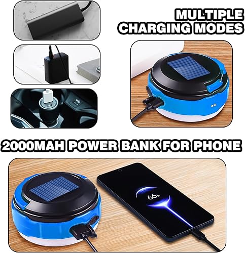Miniatura 6 de JIATELIN Latern LED recargable para campamento, luz solar azul con 7 modos de luz, banco de energía, cargador USB al aire libre, senderismo, hogar y