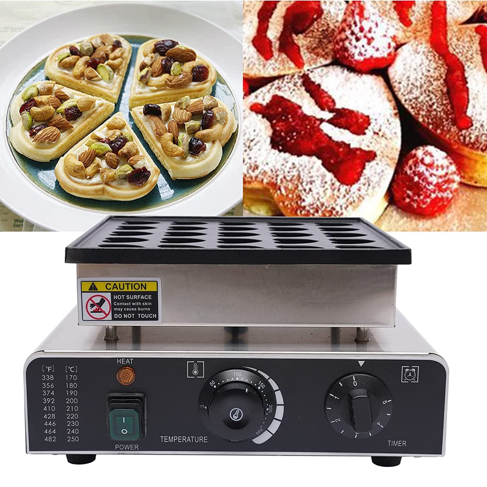 Mini Muffin Machine 25 Holes Heart Shaped Waffle Maker 850W Commercial Waffle Maker Baker Machine, Stainless Steel Pancakes Making Baking Machine, for Breakfast Lunch Snacks