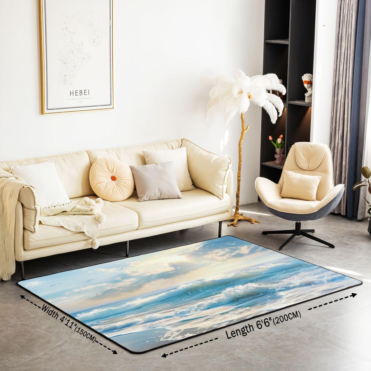 Homewish Tapis Salon 150x200cm Lac Océan Bleu