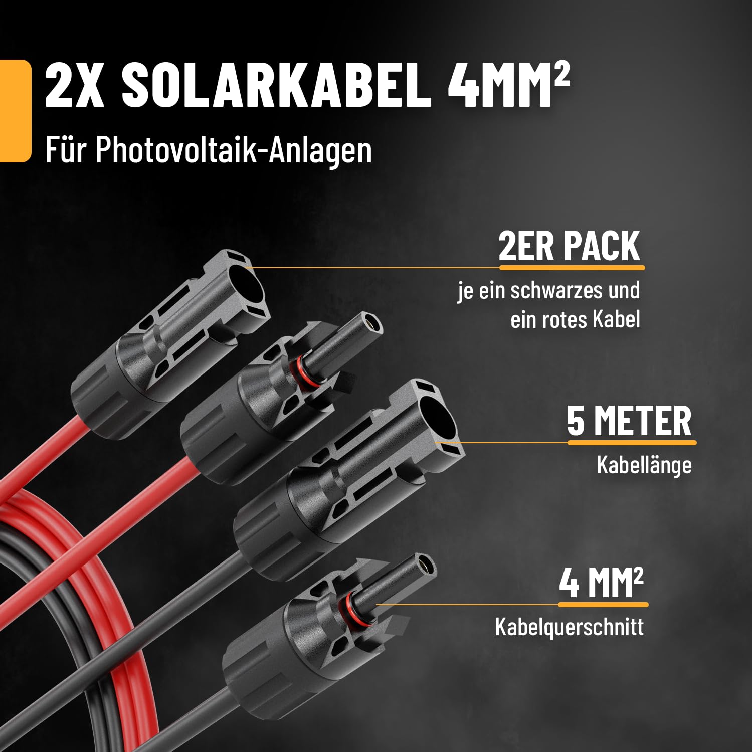 2X 5 Meter Solarkabel 4mm2 H1Z2Z2-K schwarz & rot von ABSINA - PV Kabel UV-beständig - Photovoltaik Kabel 4mm - Balkonkraftwerk Verlängerungskabel für Solarpanel mit Solarstecker