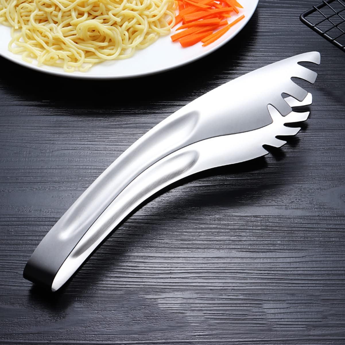 Appetizer Tongs 3pcs Stainless Steel Spaghetti Tong Thick Food Clip Multifunction Serving Tong for Salad Vegetable Salad Tongs Pliers (Silver Large)