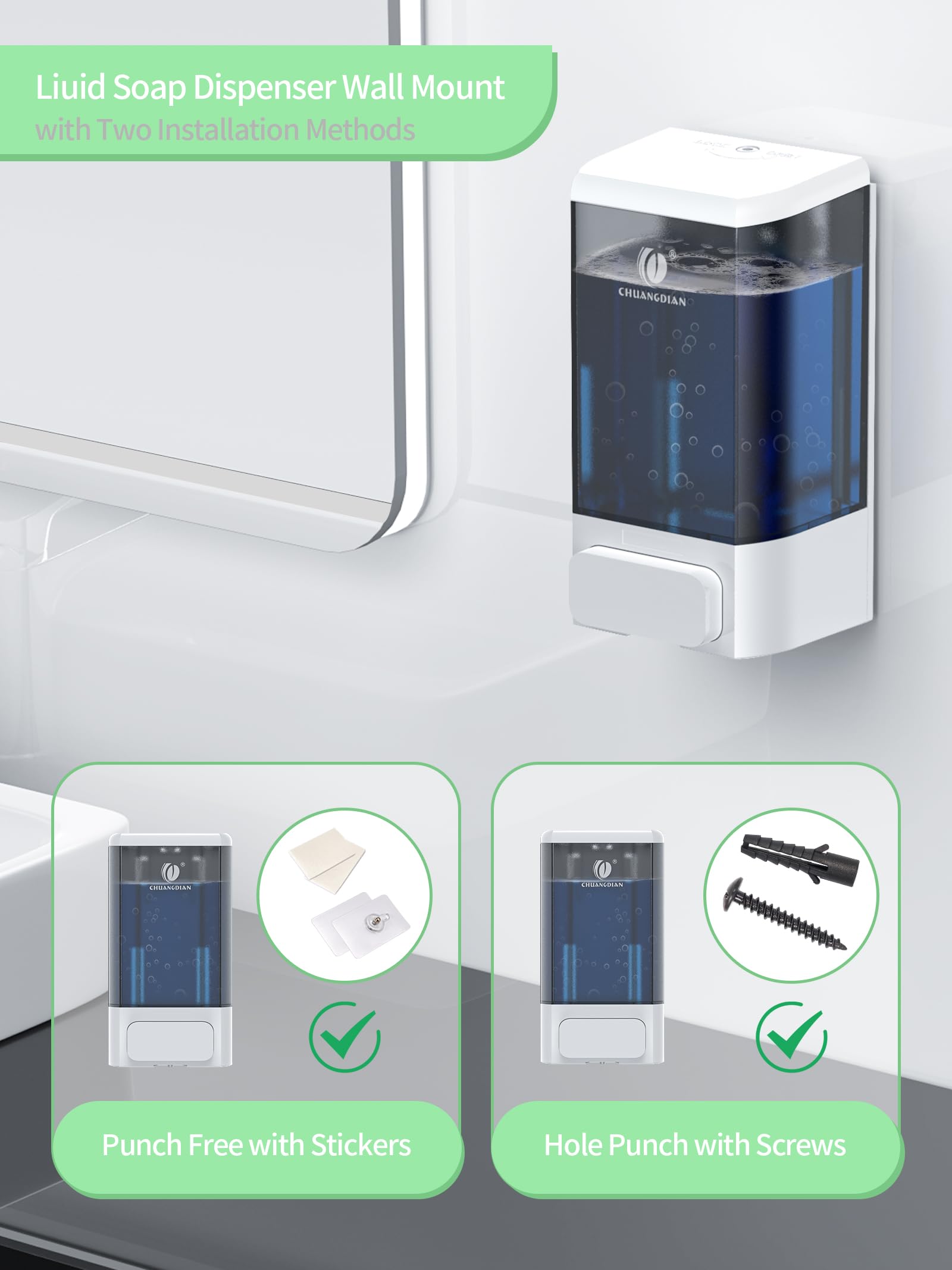 Dispenser Sapone Muro Manuale 1000 ML, Dispenser Sapone Liquido per Cucina Bagno Doccia Shampoo Bagnoschiuma Ristoranti Hotel Ospedali Studi Professionali Palestre,Senza Pugni, Bianco Perla