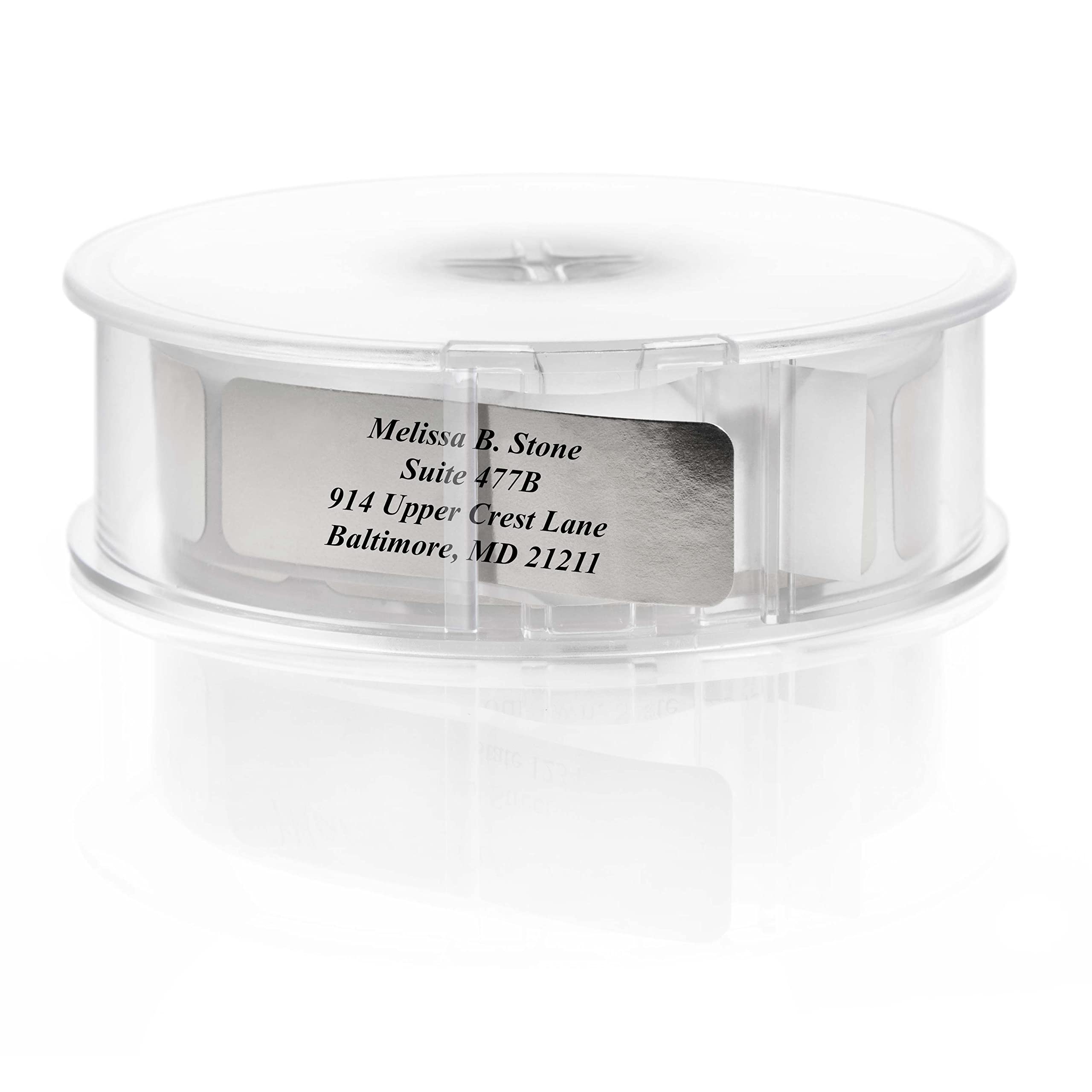 Silver Foil Personalized Return Address Labels with Elegant Dispenser - Roll of 500 Custom Stickers