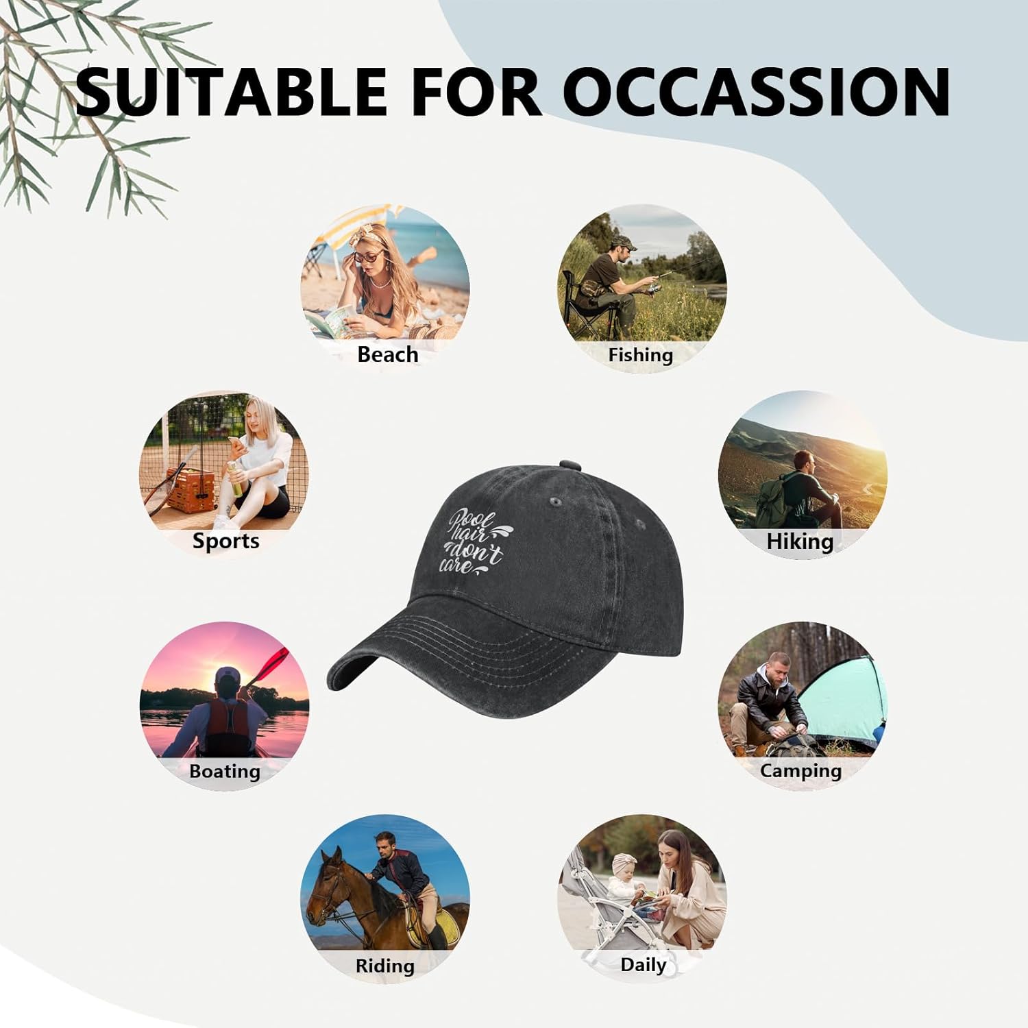 Women's Pool Hair Don't Care Hat for Men Women, Adjustable Vintage Distressed Washed Baseball Cap for Dad Mom - Image 7