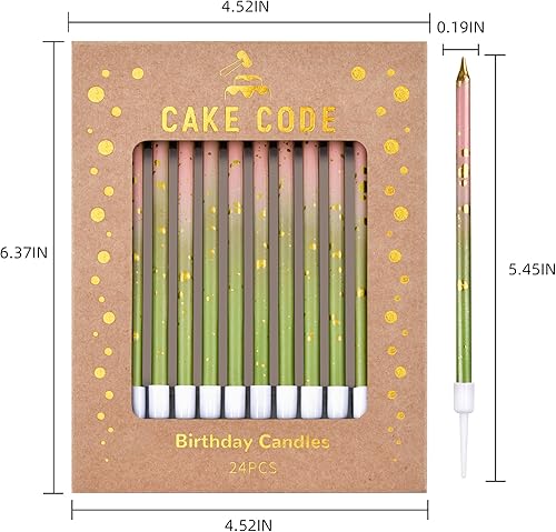 Miniatura 7 de Velas de Cumpleaños Rosa Verde Oro Largas y Delgadas, Velas para Pastel, Fiestas de Cumpleaños, Decoraciones para Bodas, Velas para Fiestas