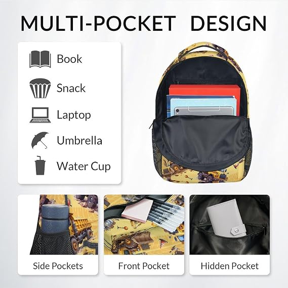 Backpack for Boys - Construction Backpacks for Boys - Lightweight Toddler Bookbag - Truck School Bag for Kindergarten/Preschool/Elementary(17 Inch)