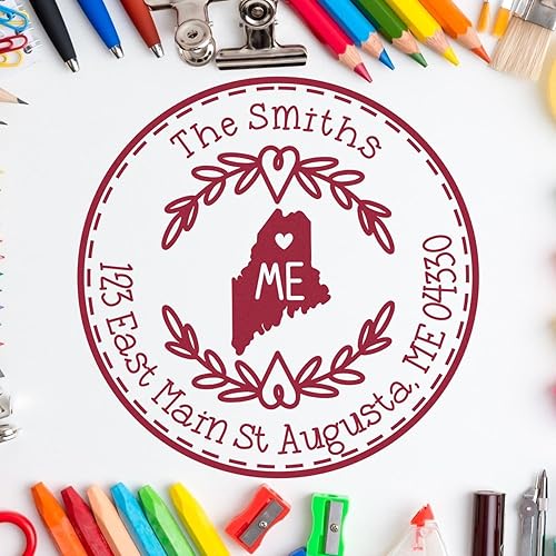 Miniatura 110 de Round State Love - Sello de dirección de devolución para Texas, uso con almohadilla de sello, mango de madera, sello de dirección de Texas