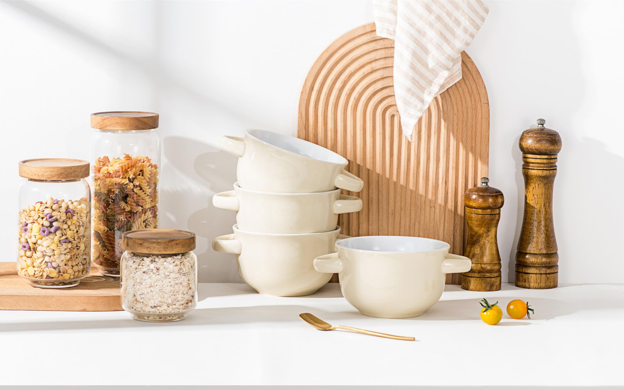 UNICASA Ciotole per Zuppa con Manici, Ciotoles di Cipolla in Ceramica per Cereali, Pasta, Set di Ciotole, Forno, Microonde, Lavabili in Lavastoviglie, Set di 4
