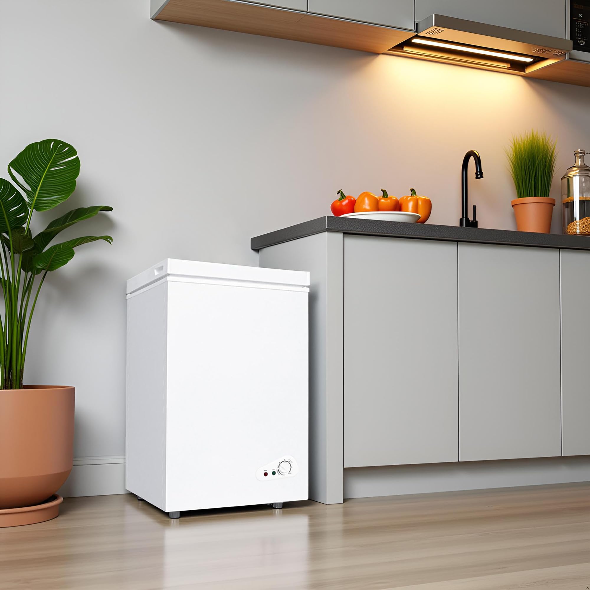 Chest Freezer 5.0 Cu.Ft Deep Freezer With 2 Removable Basket Small Freezer, Adjustable 6 Thermostat,Free-Standing Top Door, Energy Saving, Quiet Mini Freezer For Home/Garage/Dorm, White on Fridge.com - View 6