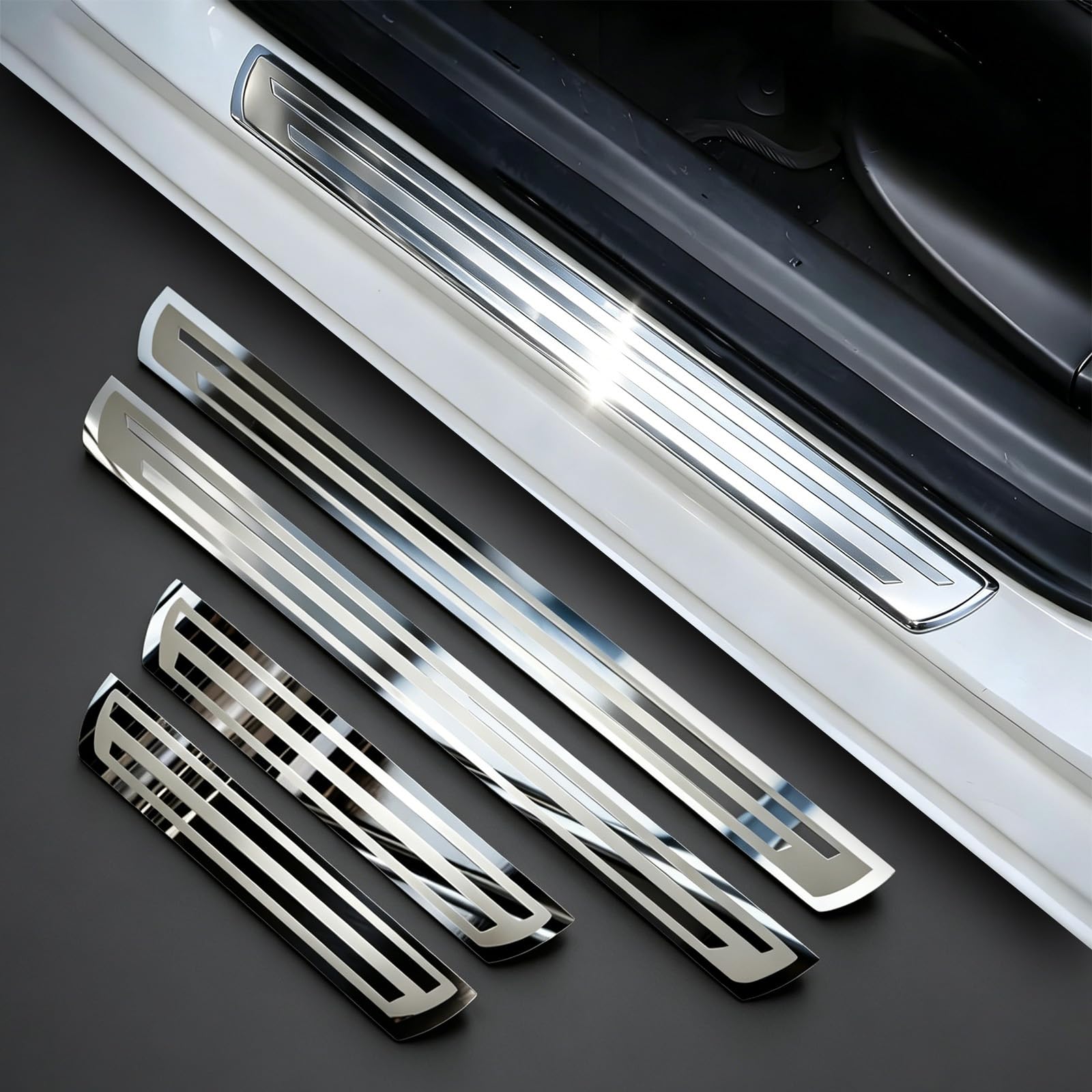 QIZUN 4PCS Car Door Sill Protector for MG MG4 EV 2022-2025 2026, Scuff Plate Guard Stainless Steel Door Entry Threshold Cover Decorative Trim Stickers