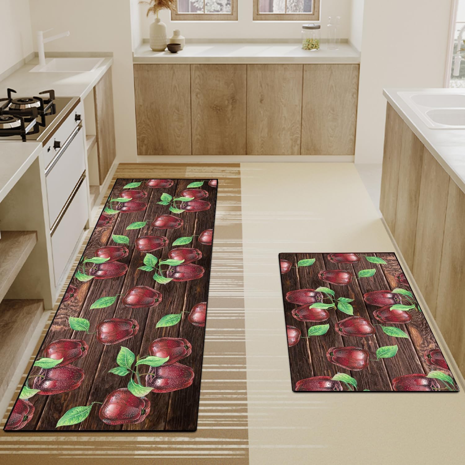 Farmhouse Apples Kitchen Floor Mats 2Pcs,Non-Skid Cushioned Floor Comfort Mat for Kitchen, Doorway, Sink, Laundry,17 * 30+17 * 47 Inches