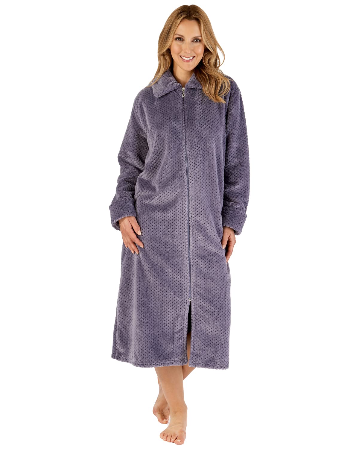 Slenderella Women's Grey Zip Up Dressing Gown Soft Waffle Fleece Bath Robe Xxl (Grey)
