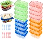 24 Pack Reusable Snack Containers with Lids Portion control, Meal Prep Containers for Kids adults On the Go Meals, 10 Forks, Snack Pack Containers for Travel 、fridge organizers and storage