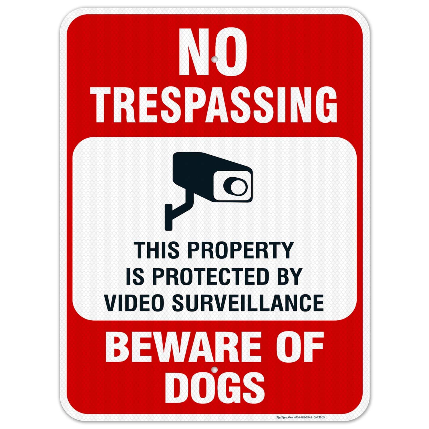 Beware of Dog Sign, No Trespassing Sign, Video Surveillance Sign, 18x24 Inches, 3M EGP Reflective .080 Aluminum, Fade Resistant, Easy Mounting, Indoor/Outdoor Use, Made in USA by Sigo Signs