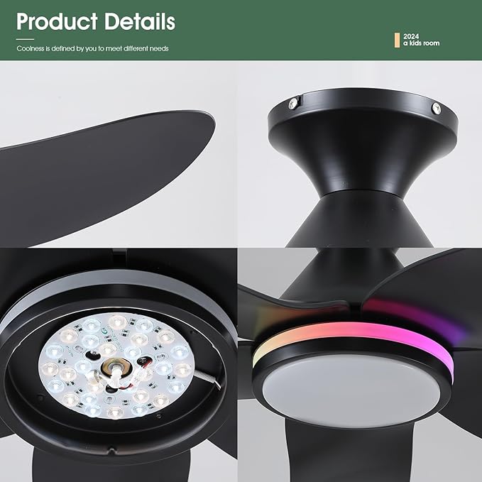 Ventilador de Techo 46 Pulgadas con Luz RGB y Control Remoto miniatura 3