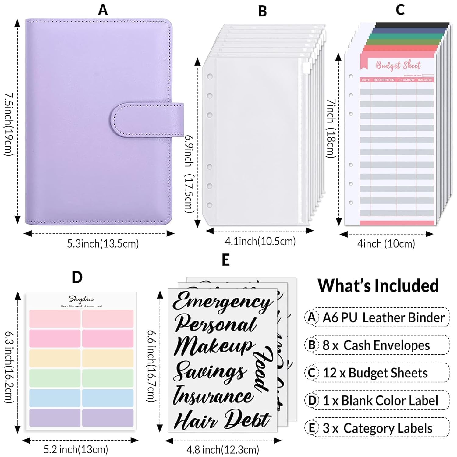 Lampostick Budget Binder,Money Saving Binder with Zipper Envelopes Cash Envelopes and Expense Sheets for Budgeting 12PCS A6 Binder Pockets Leaf Bags Cash Budget Envelopes System (Purple) (Pack of 1) 1