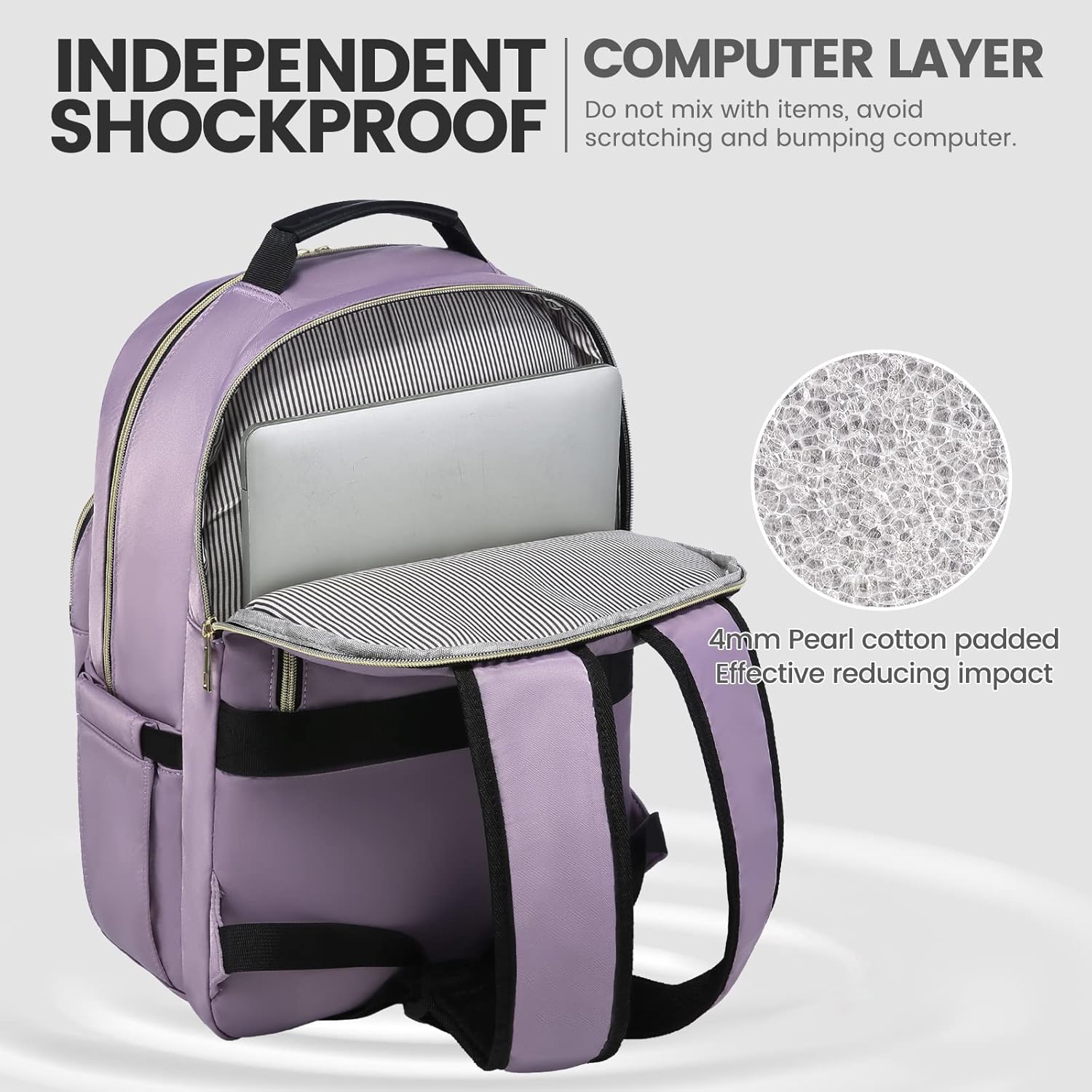 LOVEVOOK Laptop Backpack for Women 15.6 inch,Cute Womens Travel Backpack Purse,Professional Laptop Computer Bag,Waterproof Work Business College Teacher Bag Carry on Backpack with USB Port,Taro Purple - Image 3