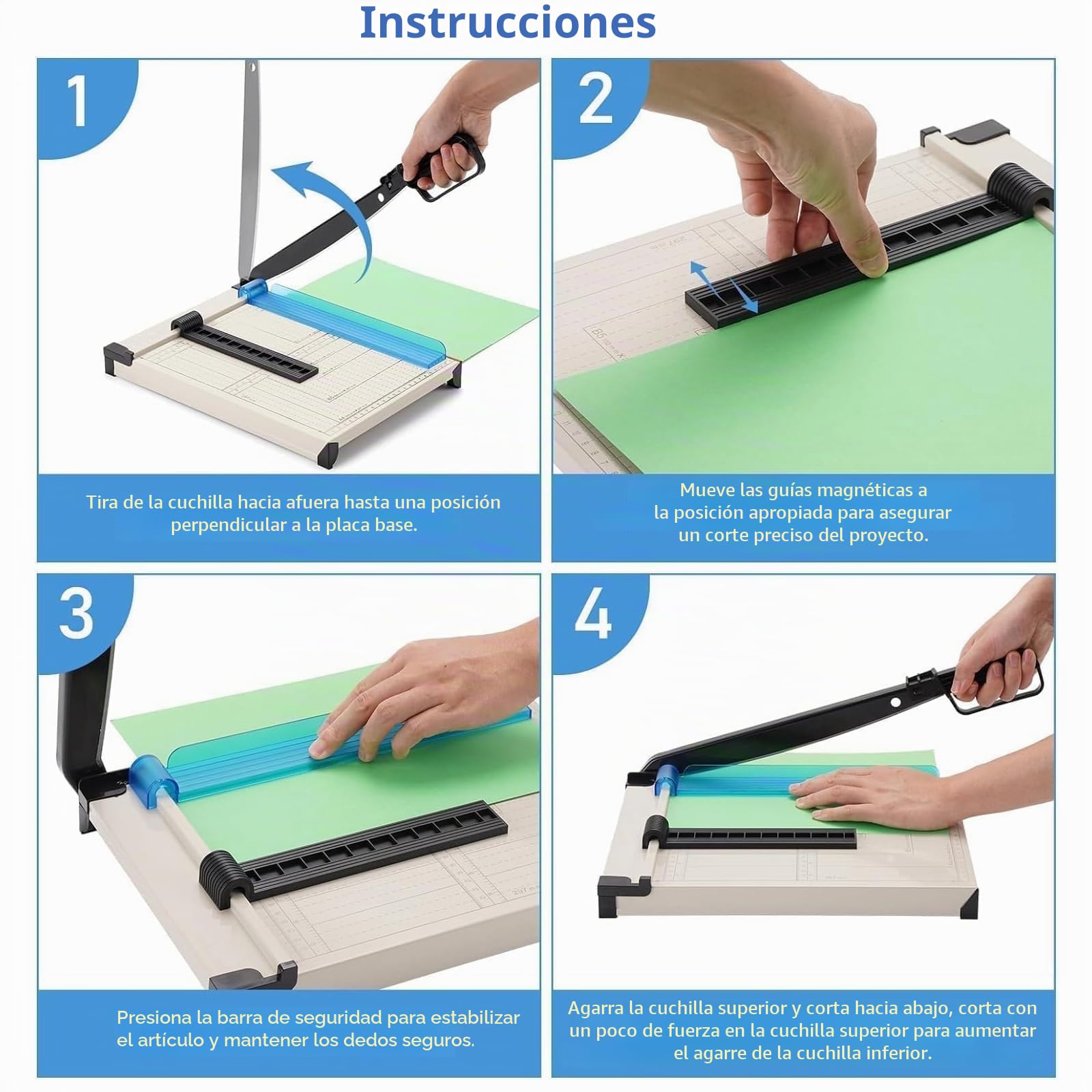 Guillotina de Papel A4, Cortador de Papel Con Protector de Seguridad para A4/B5/A5/B6/B7, Corta 12 Hojas, Corte Preciso, para Hojas de Metal, Cuero, Fotos