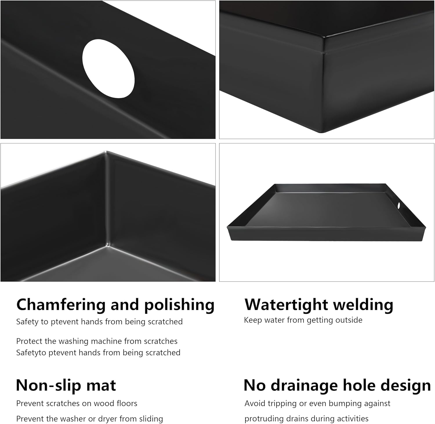 Heavy Duty Washing Machine Drain Pan 19 Guage Thick Stainless Steel 32X30X2-1/2in, Including 1" Drain Fittings (Matte Black)