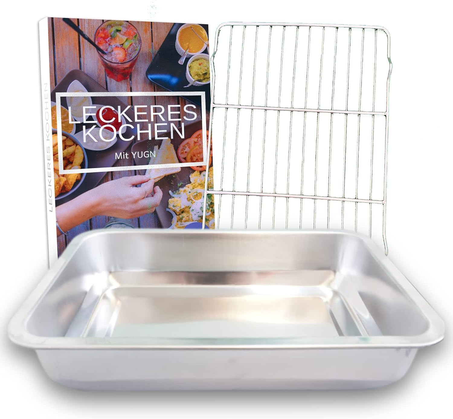 Teglia da Forno con Griglia in Acciaio Inossidabile – Lasagne Rettangolare 40x30x7 cm – Lavabile in Lavastoviglie – Design Senza Giunzioni per Alte Temperature