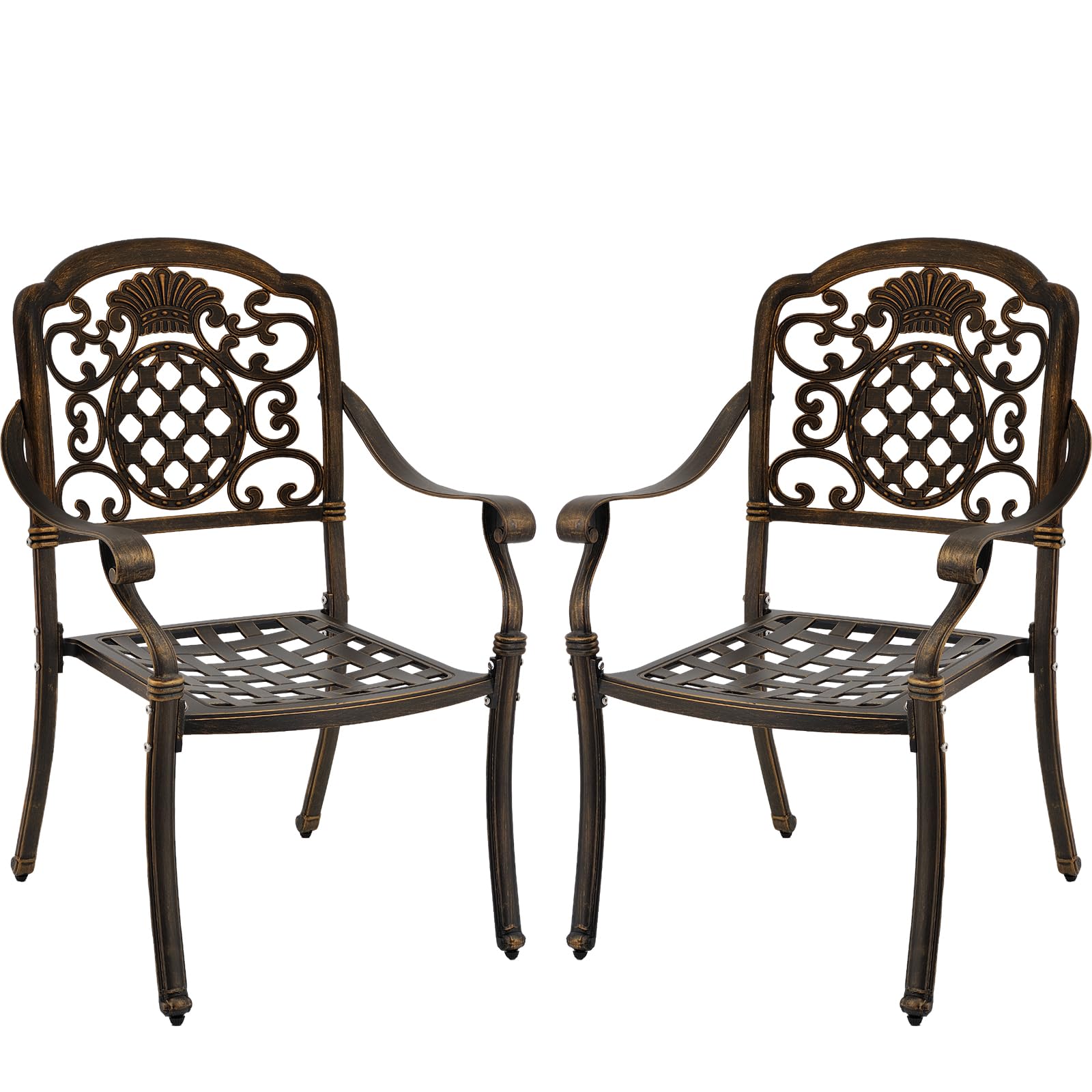 ZOTORUN Set of 2 Cast Aluminum Patio Dining Chairs, Outdoor Bistro Stackable Chairs with Armrest, Patio Chair with Adjustable Feet, for Balcony,