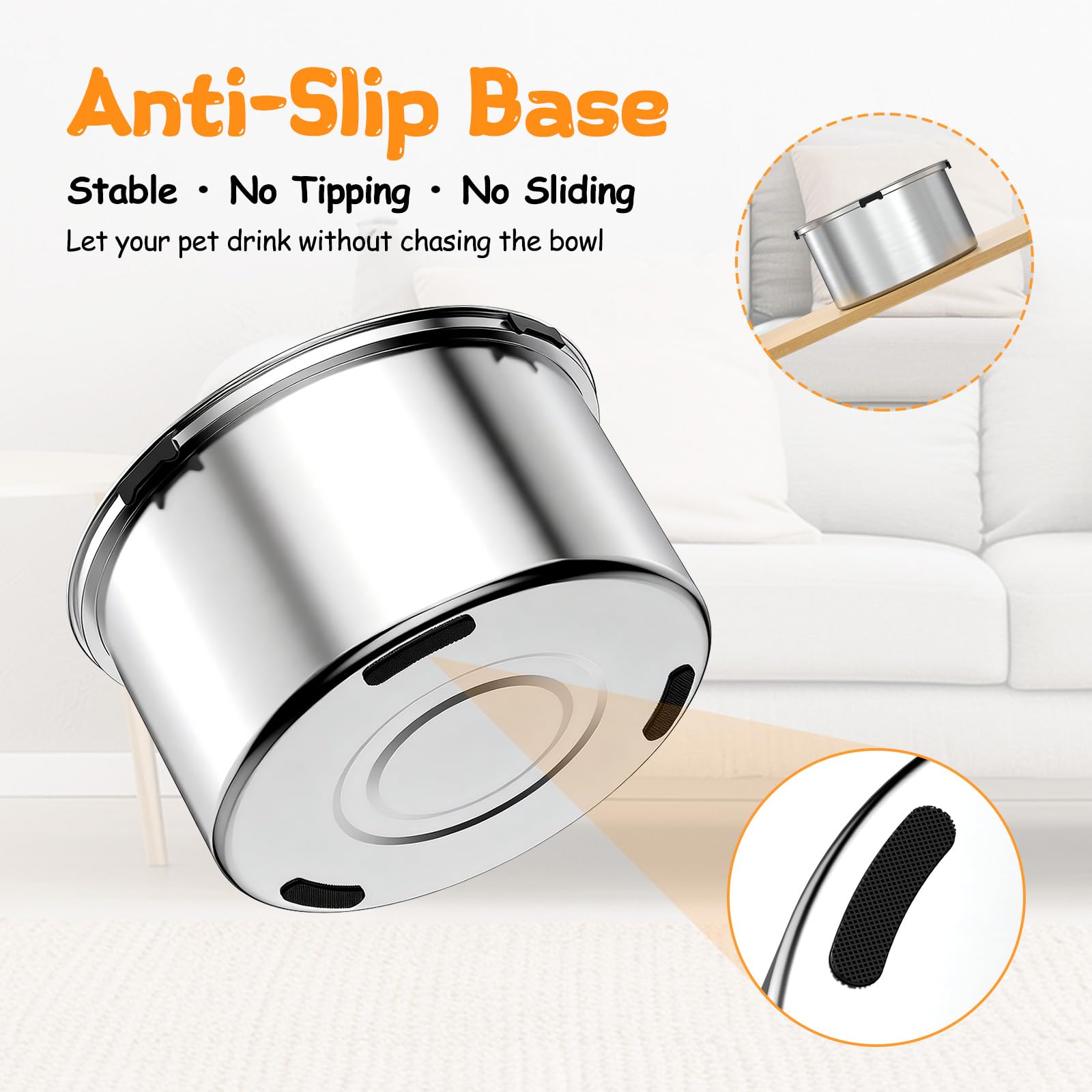 Comedero para perros, antigolpes, para razas medianas y grandes, 5,68 l, antideslizante, acero inoxidable 304, color gris claro