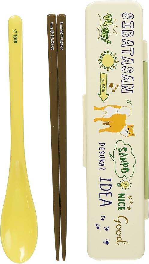 Amazon フレンズヒル Friendshill お箸 スプーンセット しばたさんデイズ アイボリー ケースサイズ 約18 8x4 7x1 8cm 箸の長さ 約18cm スプーンの長さ 約18cm ツインセット 給食 柴犬 Is 122 240 弁当用箸 カトラリー オンライン通販