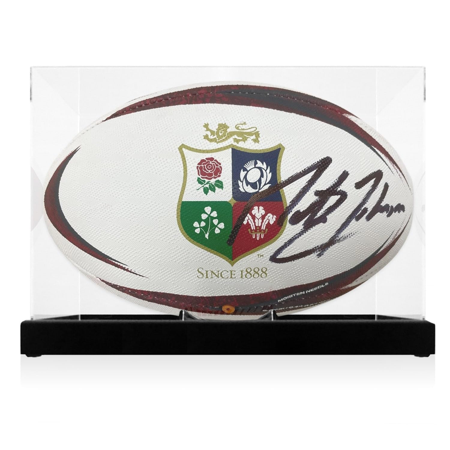 Pallone da rugby dei British Lions firmato da Martin Johnson. Vetrina