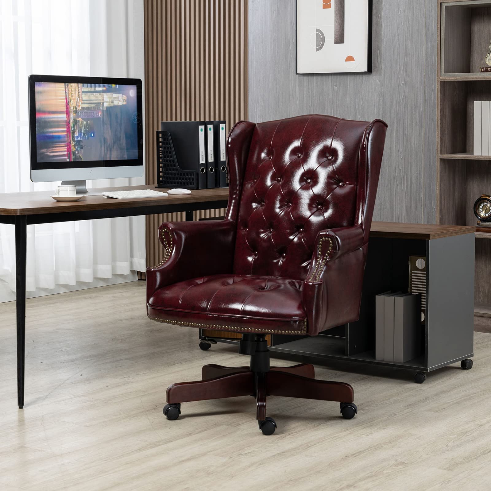 Executive Office Chair, High Back Reclining Comfortable Desk Chair, Ergonomic Gaming Chair, Thick Padded Seat and Backrest, PU Leather Desk Chair with
