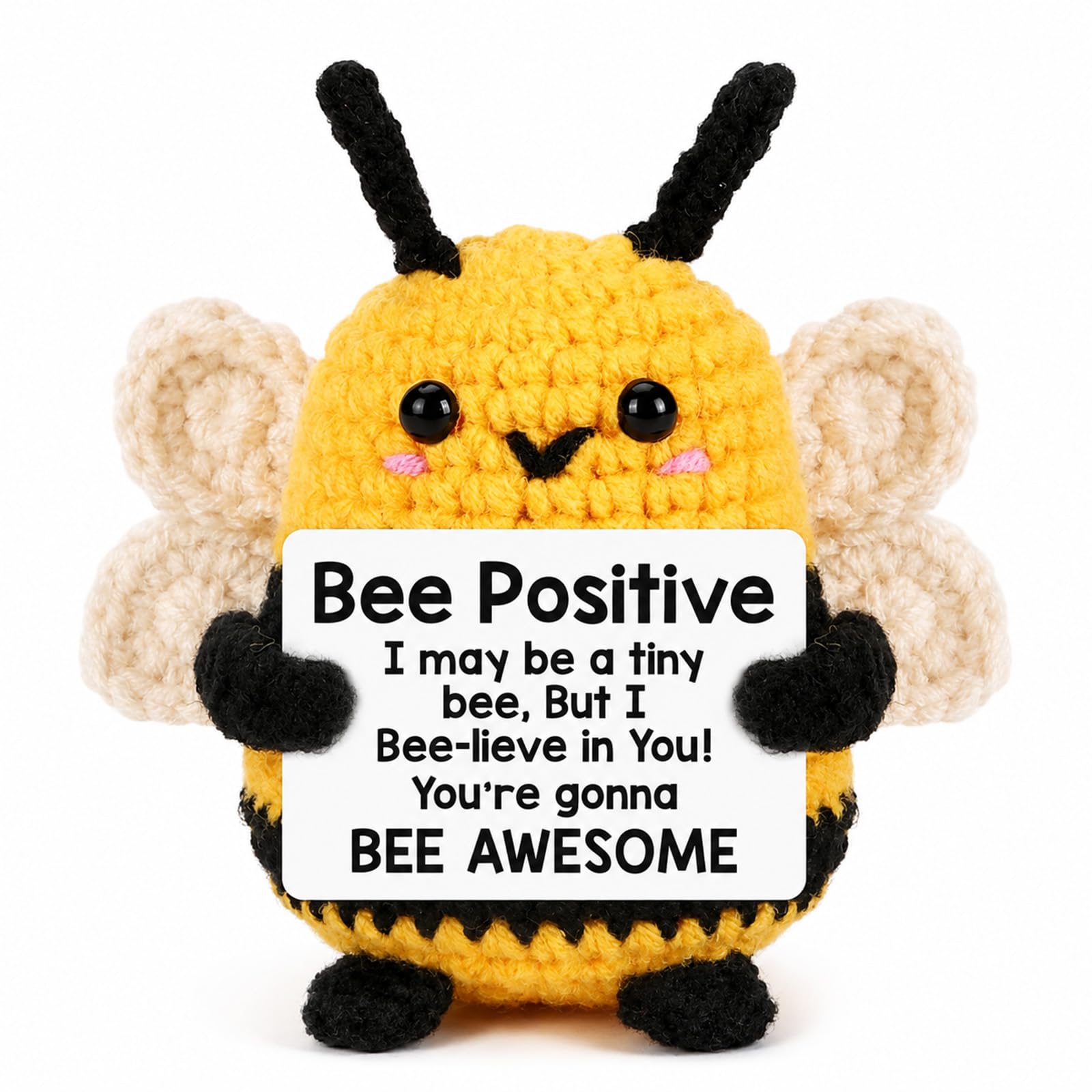 Crochet Bee, Cute Bee Gifts with Card, Handmade Collectible Positive Potato