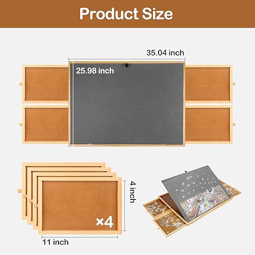 Miniatura 3 de Mesa de rompecabezas para adultos, tablero de rompecabezas de madera de 1500 piezas con 4 cajones de 35 x 26 pulgadas, tablero de rompecabezas de