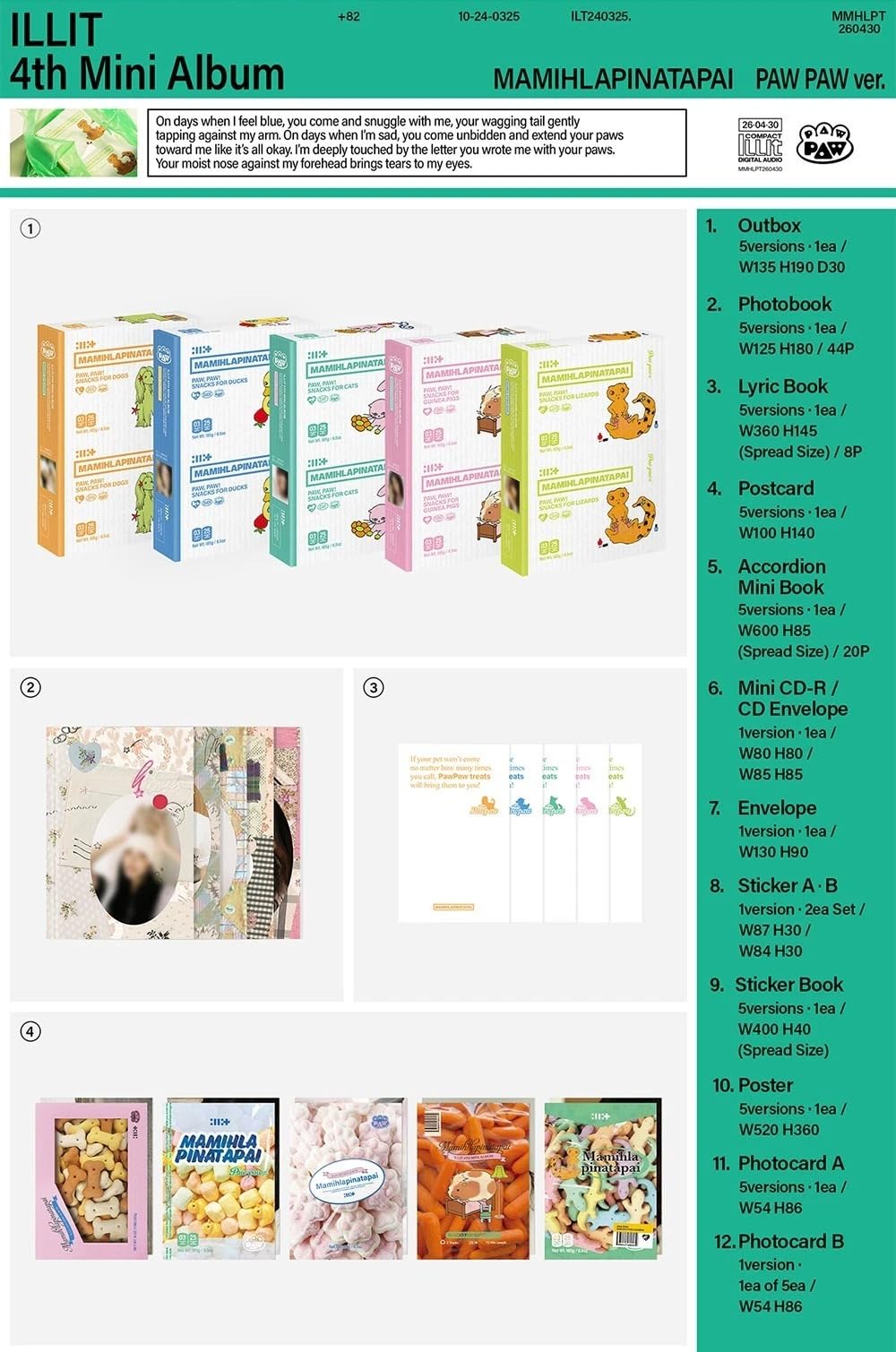 (5 Ver. Set) ILLIT MAMIHLAPINATAPAI 4. Mini-Album (PAW PAW Ver. + Fotokarte) K-POP