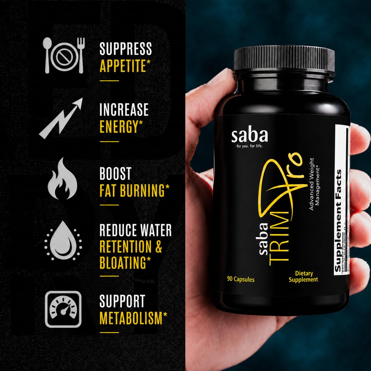 Saba Trim Pro™ Metabolism & Weight Management Support – Thermogenic Formula with CapsiMax®, Phase 2®, Green Tea & Dandelion – Appetite, Energy, Water Retention & Bloating Support – 60 Capsules — Amazon image 5